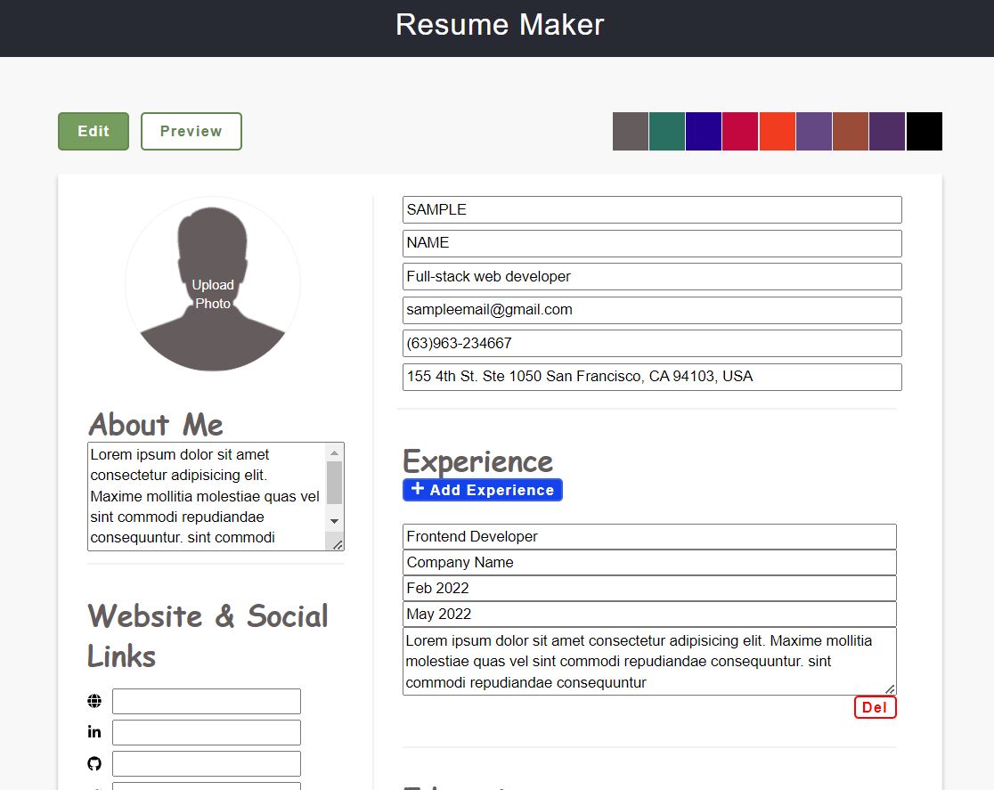 Resume Maker: An app where you can create your own resume using a ready-made template